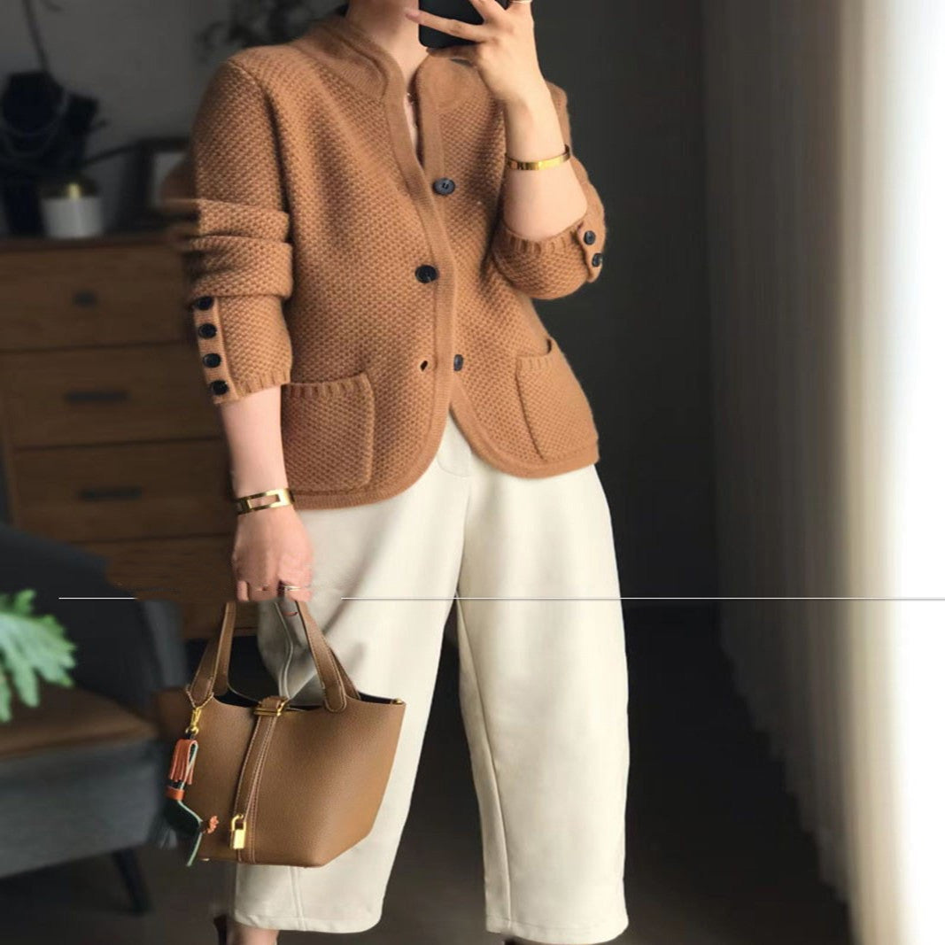 Nouveau Cardigan en Laine 100% avec Col Hau