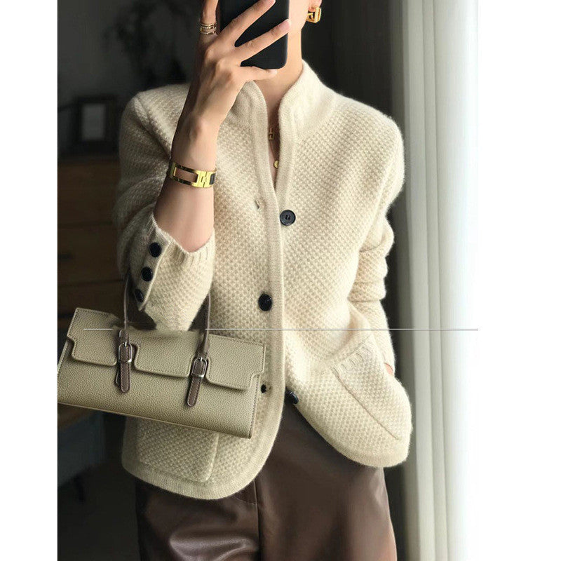 Nouveau Cardigan en Laine 100% avec Col Hau