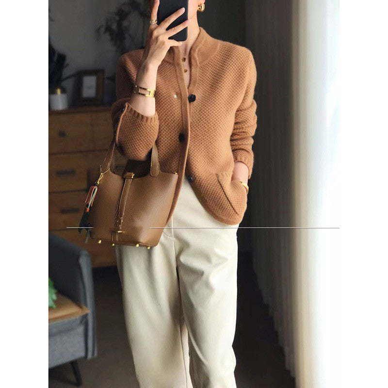 Nouveau Cardigan en Laine 100% avec Col Hau